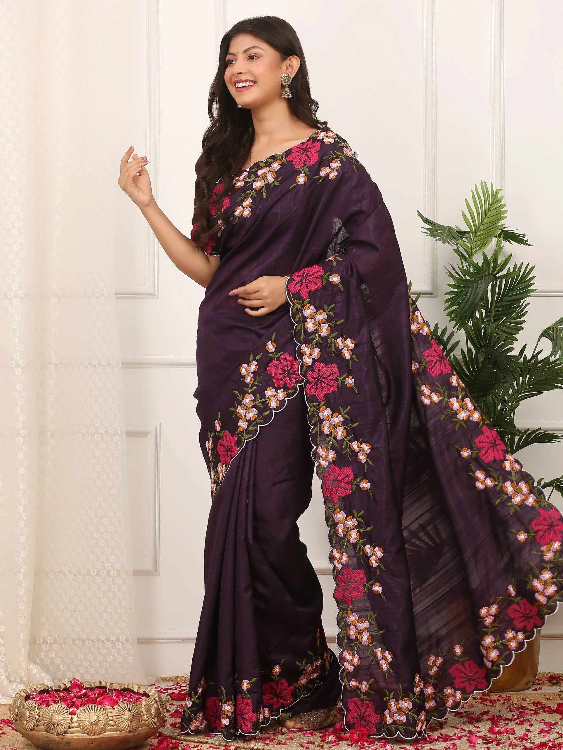 Dark Purple Silk Saree Kalyanja Fashion
